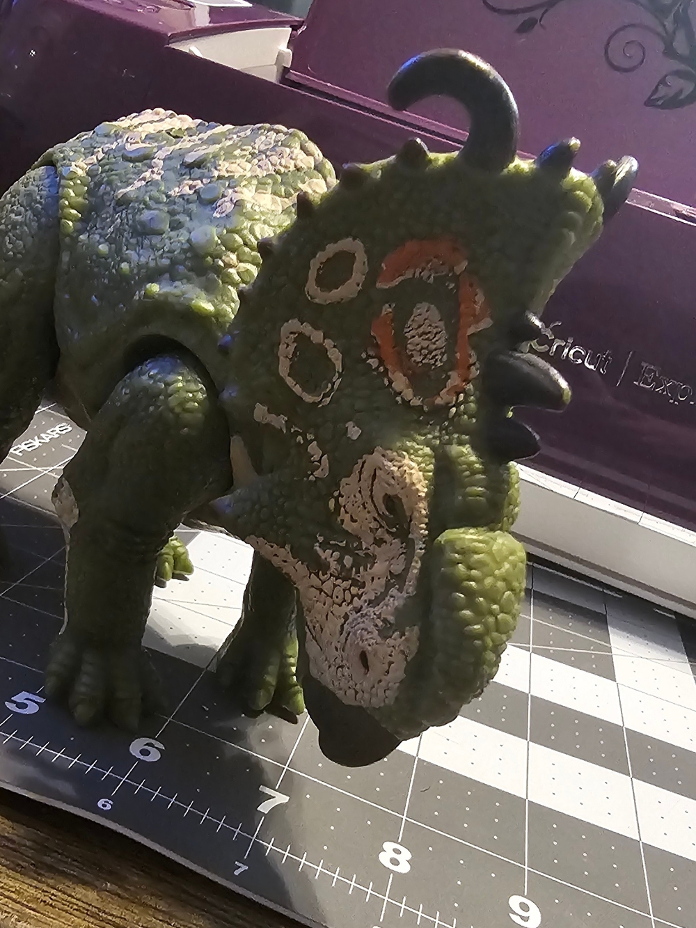 Green Triceratops Reptile Figure Toy - Realistic Textured Dinosaur